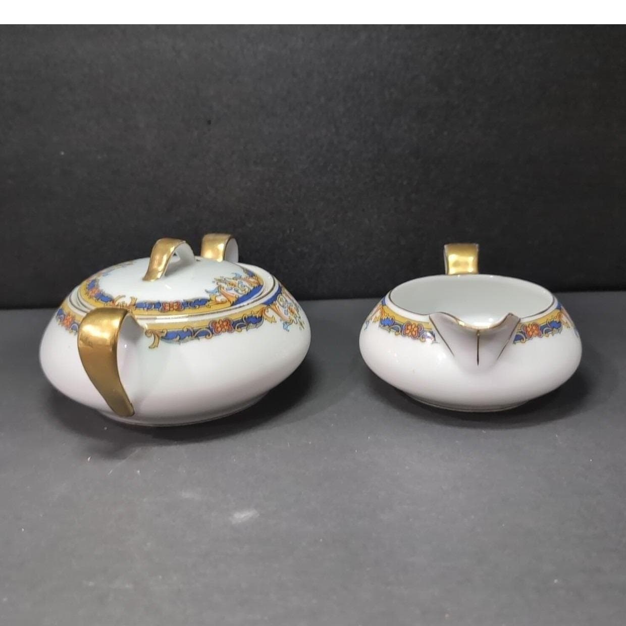 Epiag Elyrian Blue Gold Creamer & Lidded Sugar Set, Czechoslovakian Tableware - Thumbnail 10