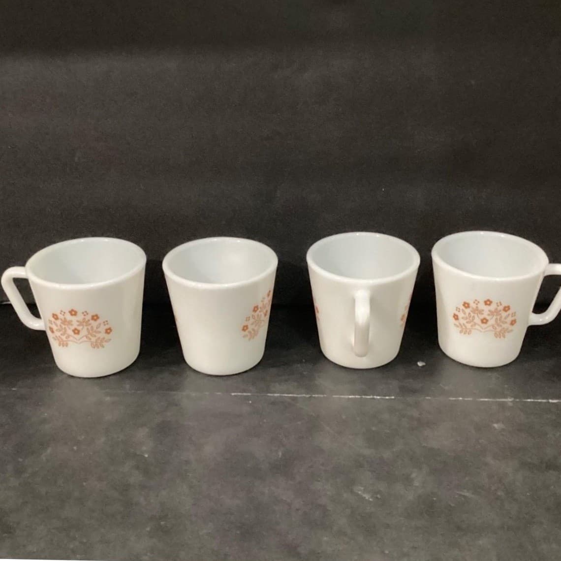 Pyrex Milk Glass Coffee Cups, Set of 4, Vintage Ginger Gold Summer Impressions - Thumbnail 6