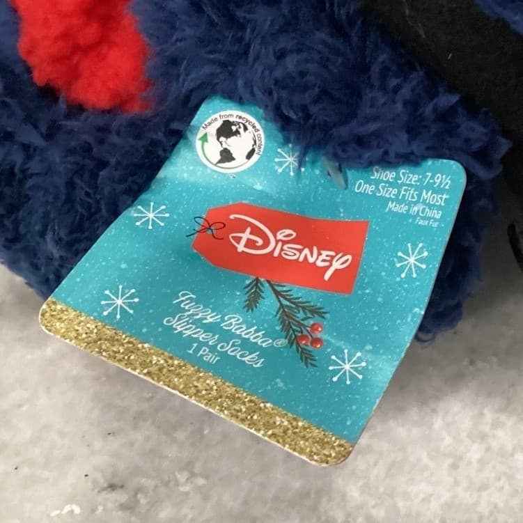 Disney Stitch Fuzzy Babba Slipper Socks, Navy Blue Red Holiday Santa Hat NEW - Thumbnail 6