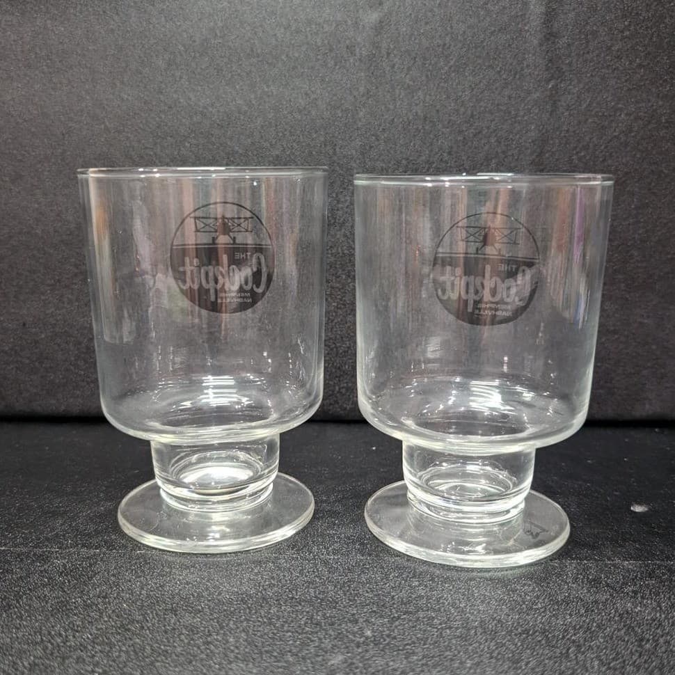 Cockpit Ale Beer Clear Pedestal Glasses, Set of 2, Vintage Memphis Memorabilia - Thumbnail 4