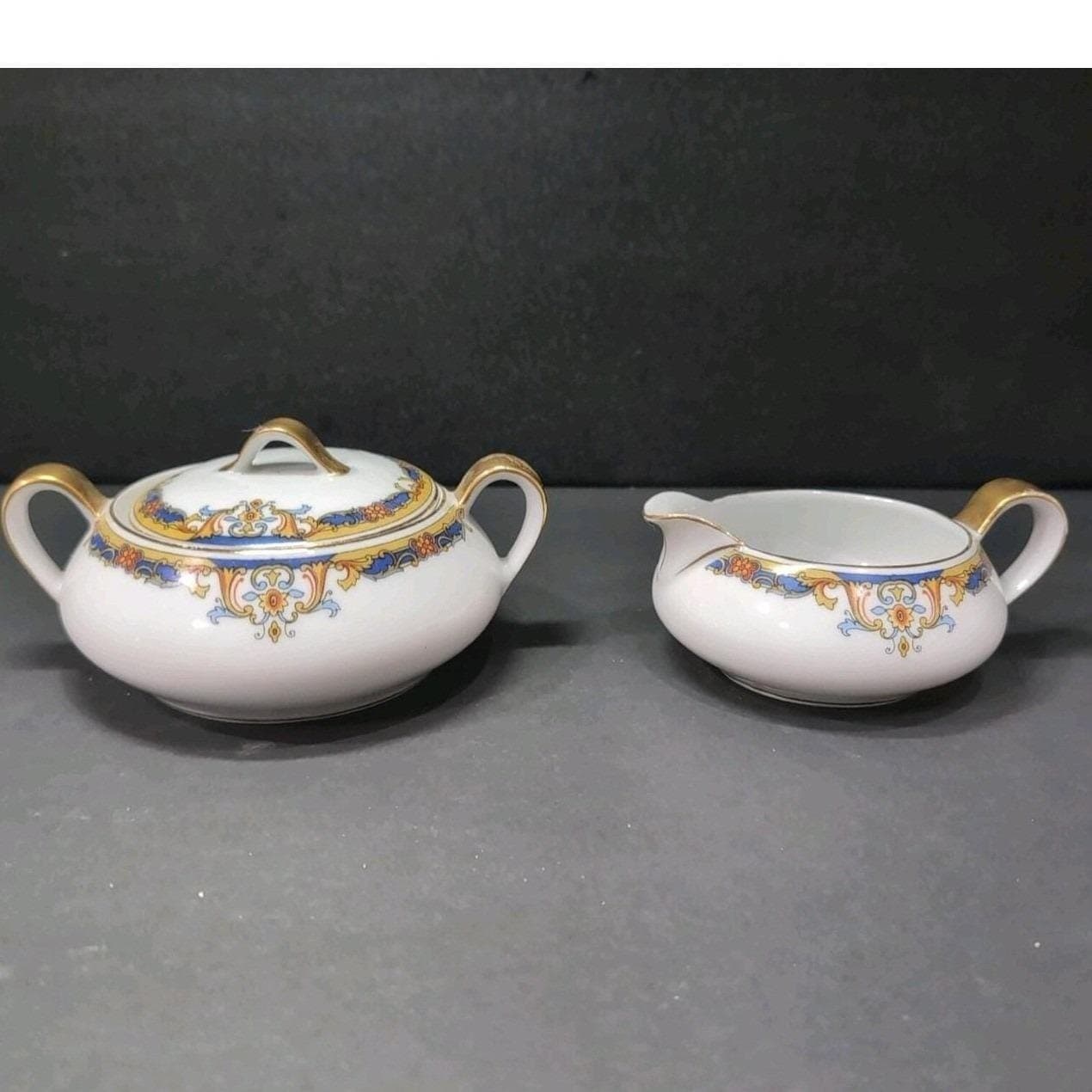 Epiag Elyrian Blue Gold Creamer & Lidded Sugar Set, Czechoslovakian Tableware - Thumbnail 7