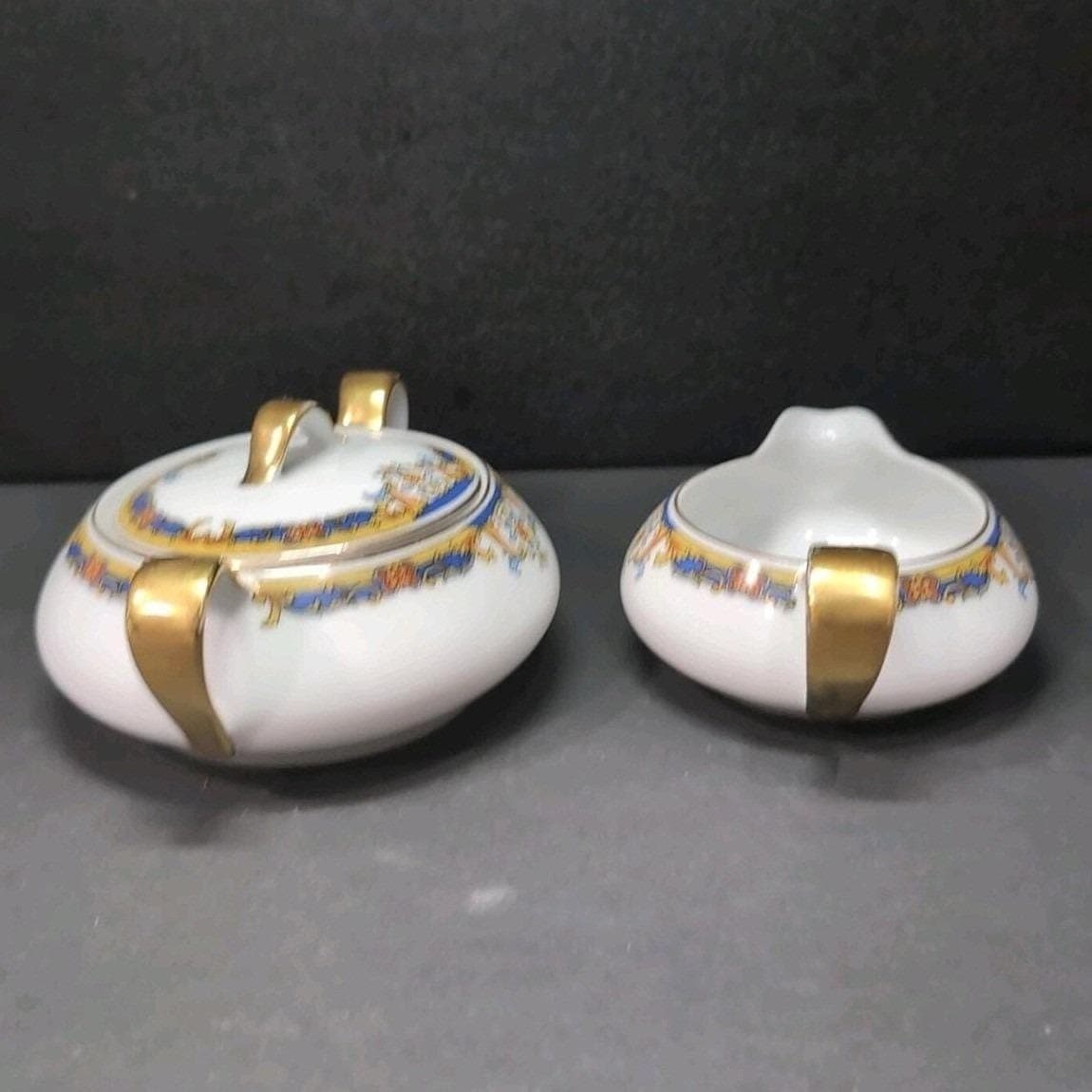 Epiag Elyrian Blue Gold Creamer & Lidded Sugar Set, Czechoslovakian Tableware - Thumbnail 8