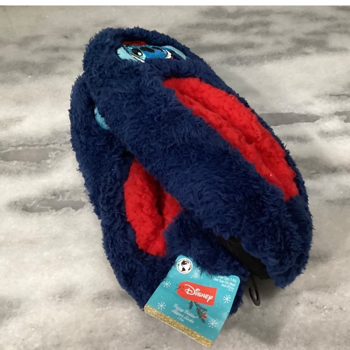 Disney Stitch Fuzzy Babba Slipper Socks, Navy Blue Red Holiday Santa Hat NEW - Thumbnail 5