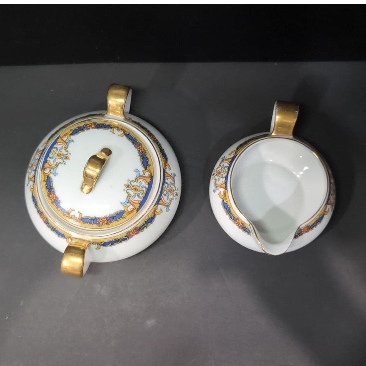 Epiag Elyrian Blue Gold Creamer & Lidded Sugar Set, Czechoslovakian Tableware - Thumbnail 6