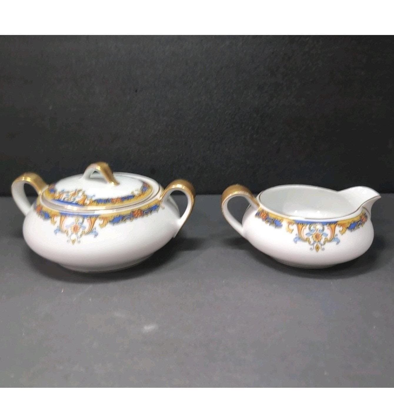 Epiag Elyrian Blue Gold Creamer & Lidded Sugar Set, Czechoslovakian Tableware - Thumbnail 9