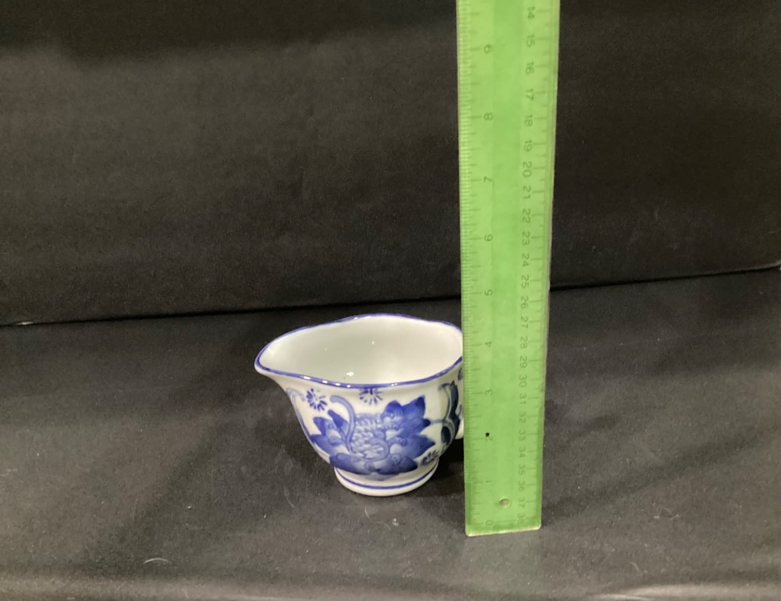 Lotus Floral Blue & White Ceramic Creamer Made In China Vintage Chinese - Thumbnail 5
