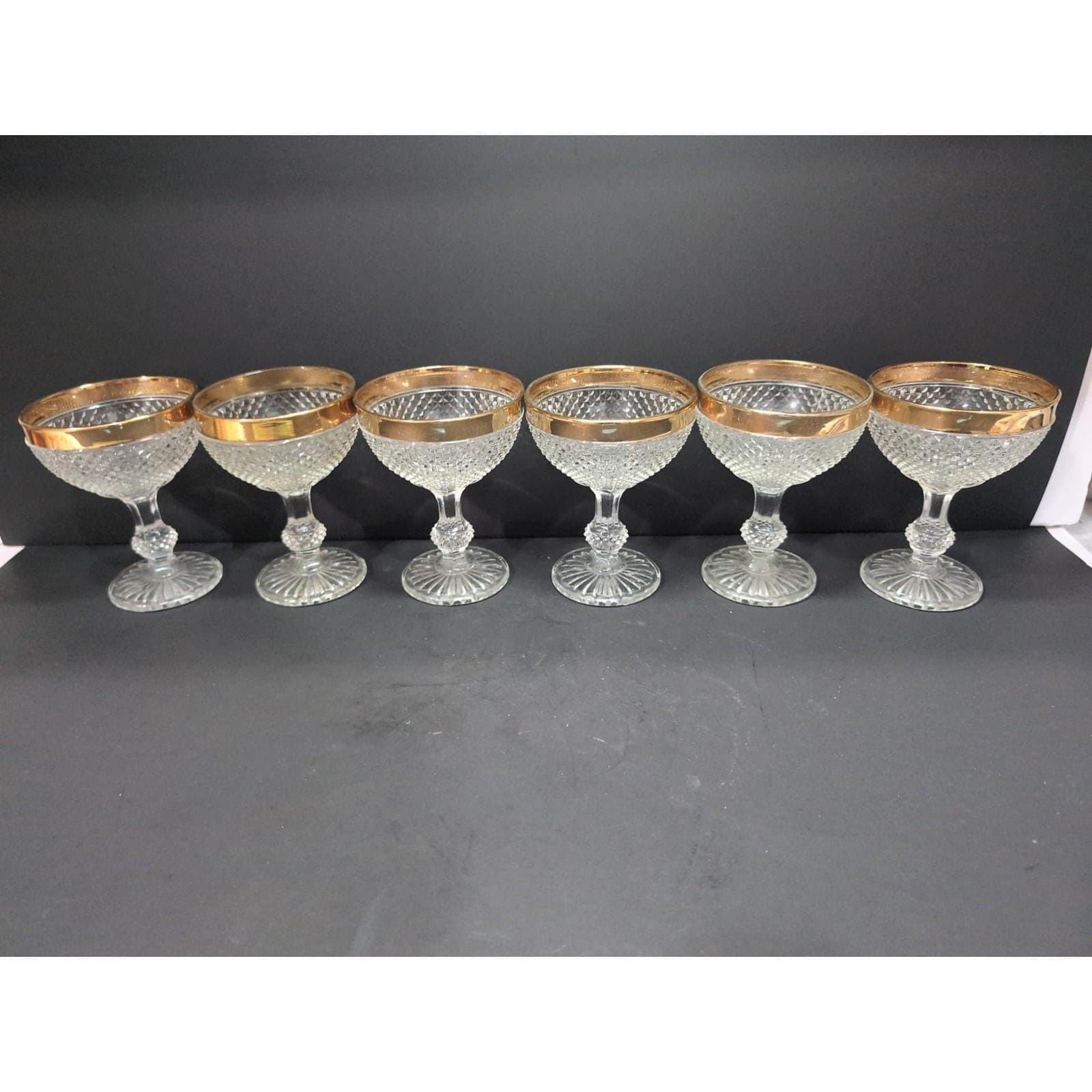 Czech Bohemia Cut Crystal Wine Goblets, Set of 6, Gold Rimmed Glasses, Stemware - Thumbnail 5