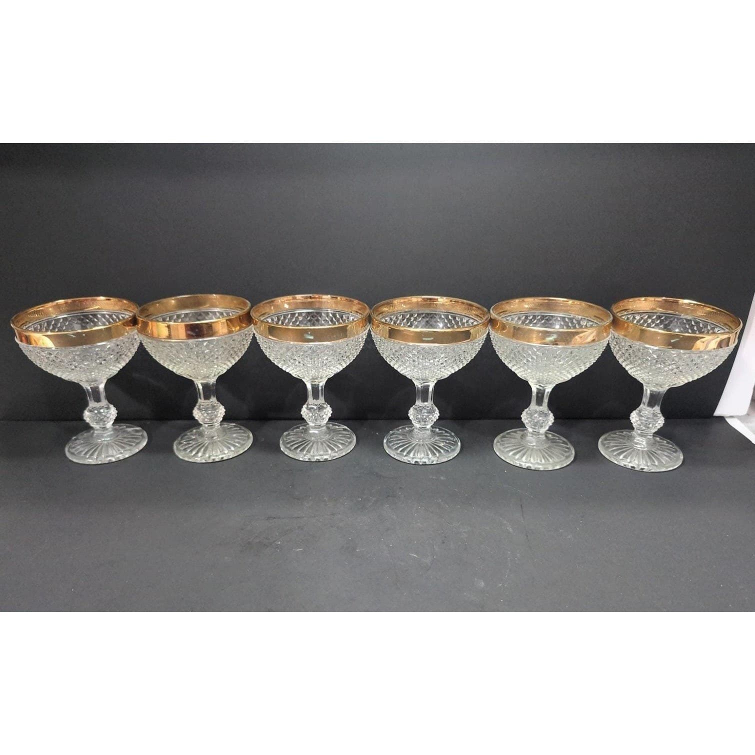 Czech Bohemia Cut Crystal Wine Goblets, Set of 6, Gold Rimmed Glasses, Stemware - Thumbnail 3