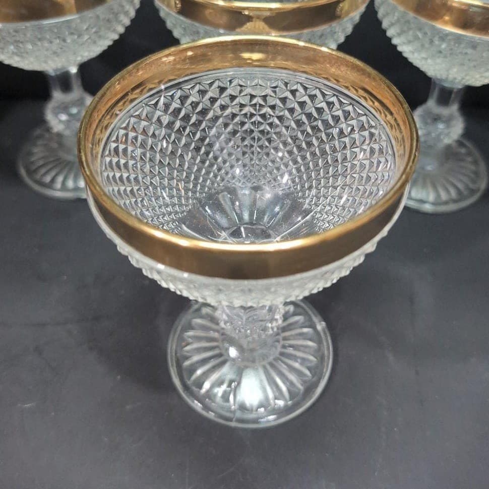 Czech Bohemia Cut Crystal Wine Goblets, Set of 6, Gold Rimmed Glasses, Stemware - Thumbnail 6