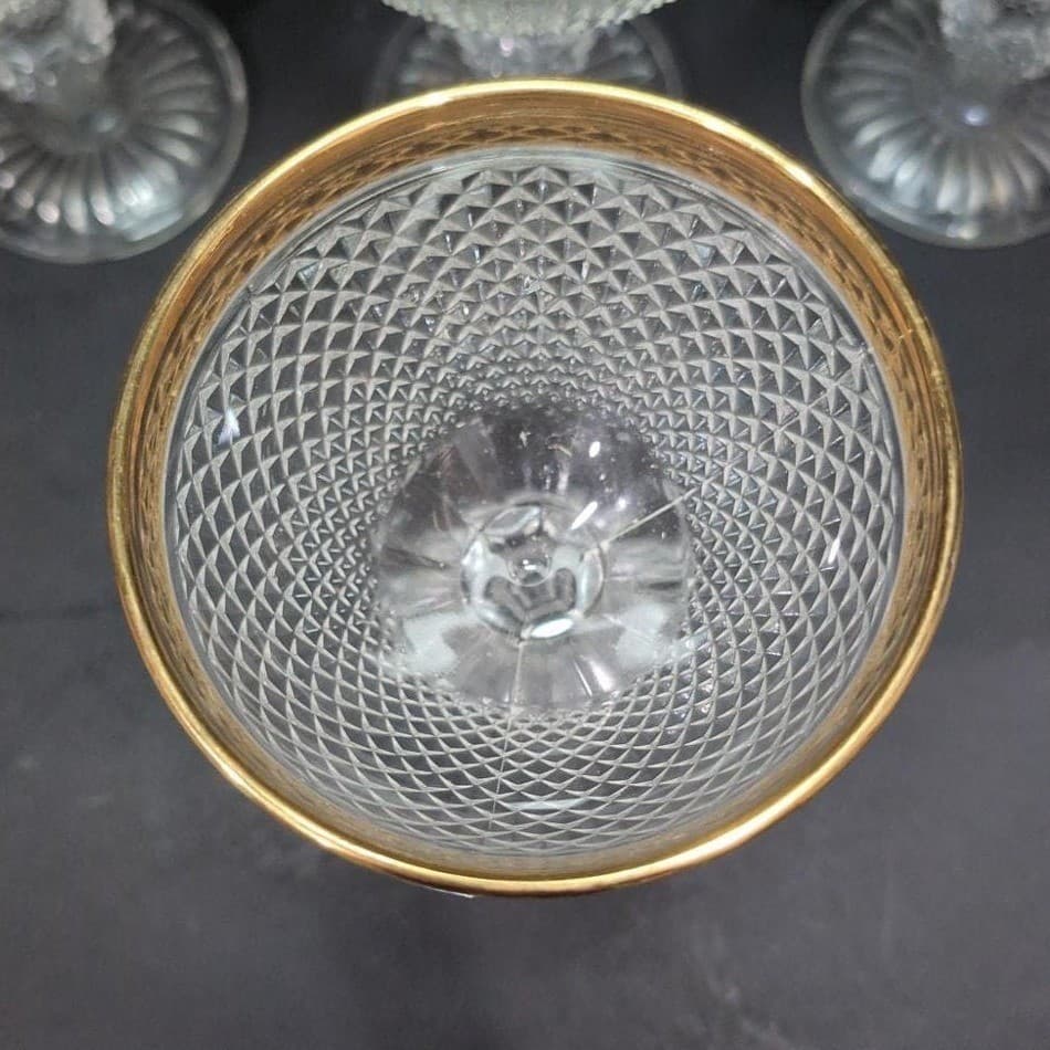 Czech Bohemia Cut Crystal Wine Goblets, Set of 6, Gold Rimmed Glasses, Stemware - Thumbnail 7