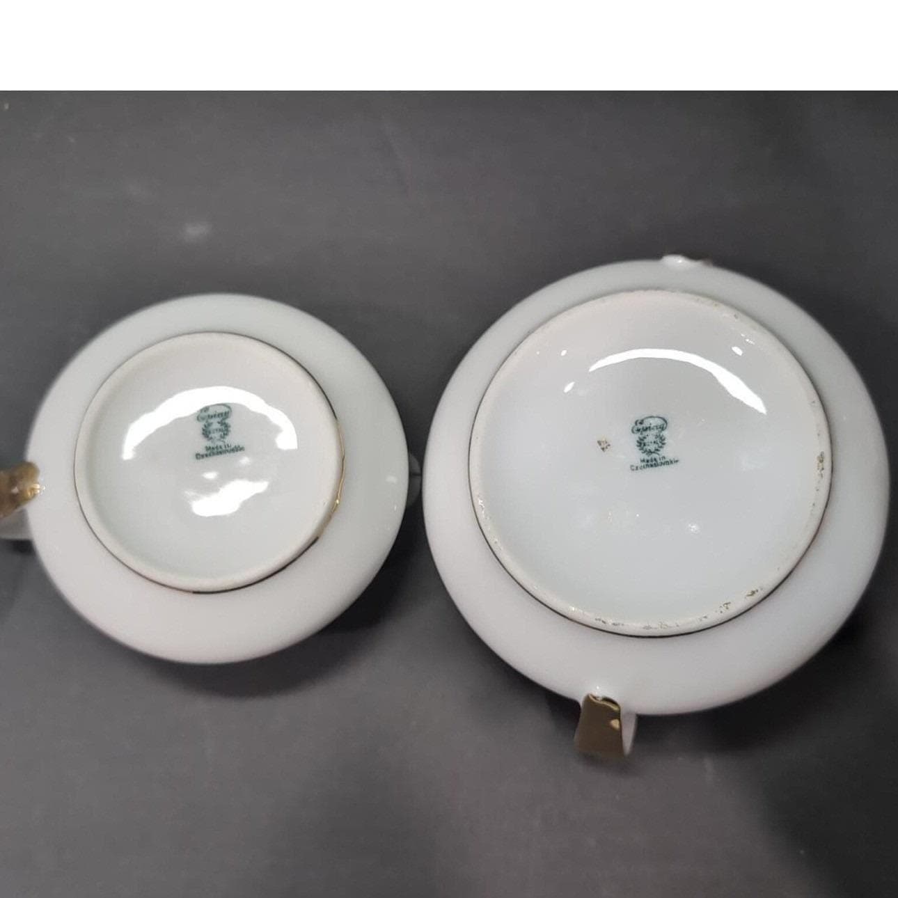 Epiag Elyrian Blue Gold Creamer & Lidded Sugar Set, Czechoslovakian Tableware - Thumbnail 4
