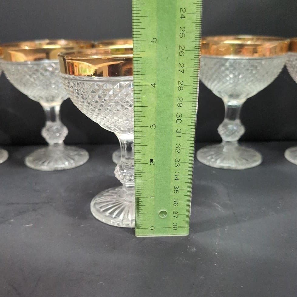 Czech Bohemia Cut Crystal Wine Goblets, Set of 6, Gold Rimmed Glasses, Stemware - Thumbnail 9