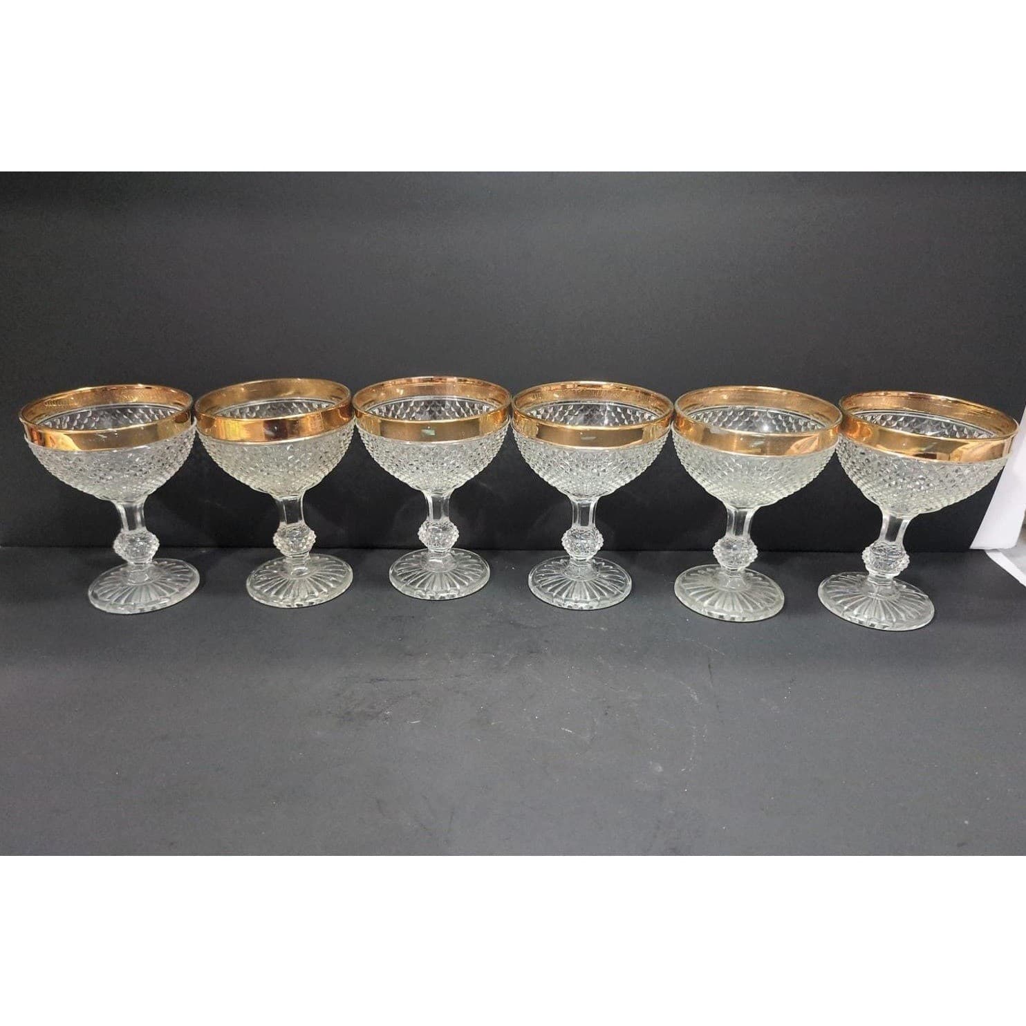 Czech Bohemia Cut Crystal Wine Goblets, Set of 6, Gold Rimmed Glasses, Stemware - Thumbnail 2