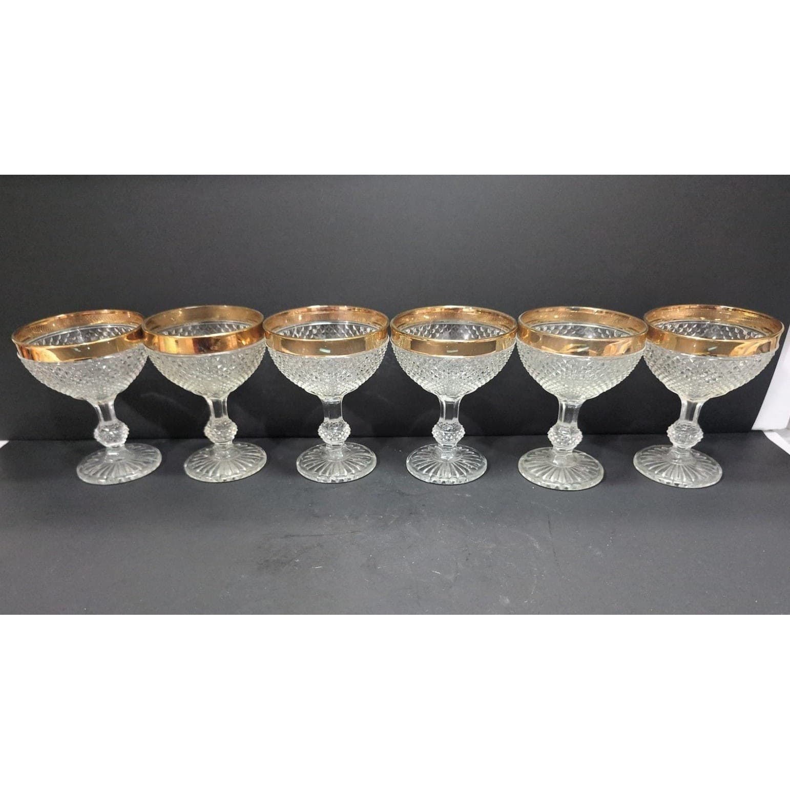 Czech Bohemia Cut Crystal Wine Goblets, Set of 6, Gold Rimmed Glasses, Stemware - Thumbnail 4