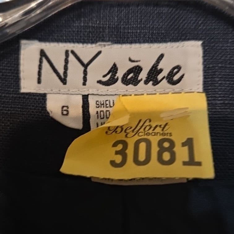 NY Sake Navy Blue Collarless Blazer, Woman's Size 6, Single Button, 100% Linen - Thumbnail 5