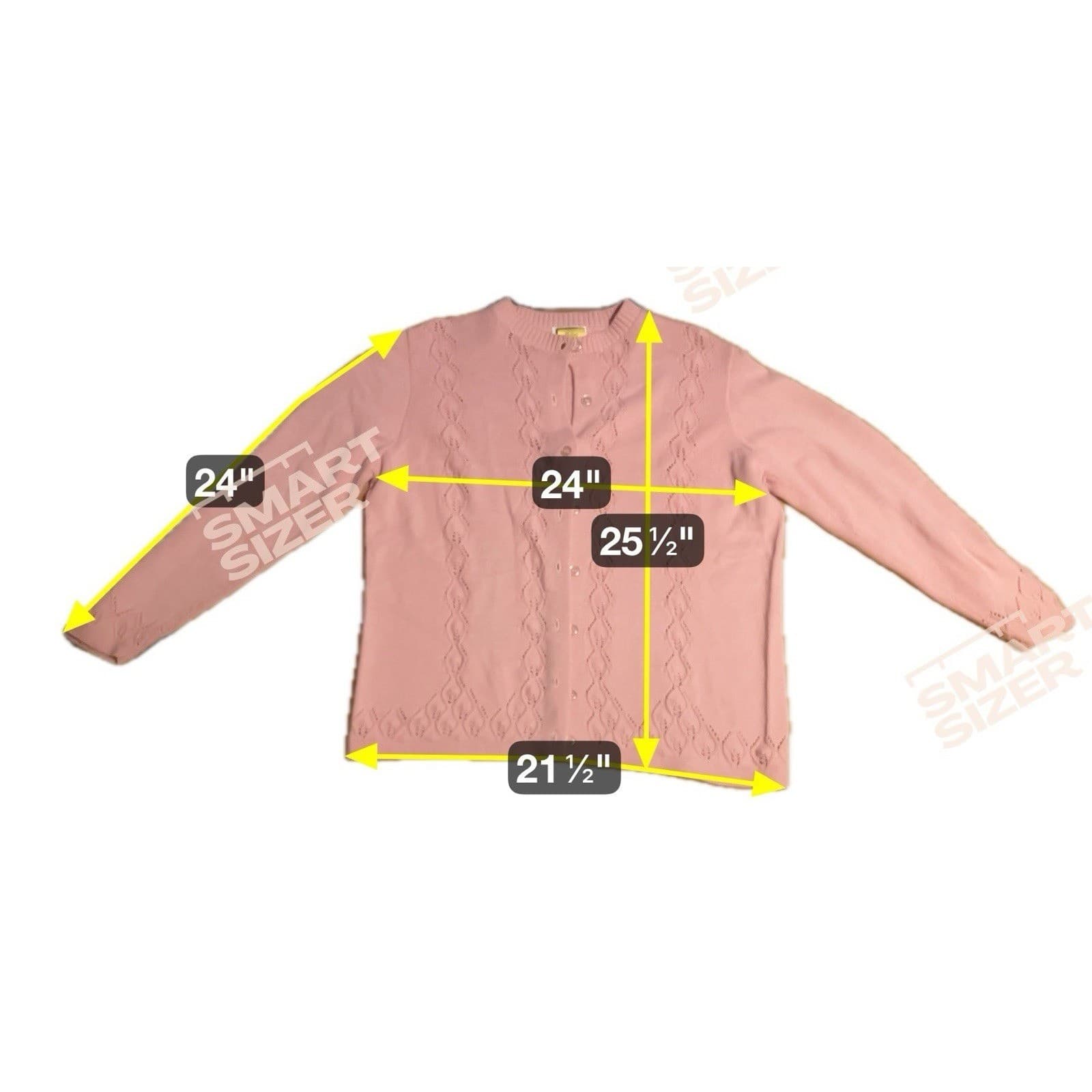 Too! Pink Pointelle Knit Cardigan Sweater, Woman's Large, Vintage Made in USA - Thumbnail 2