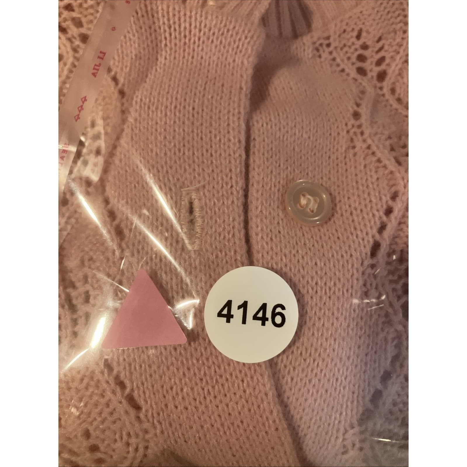 Too! Pink Pointelle Knit Cardigan Sweater, Woman's Large, Vintage Made in USA - Thumbnail 8
