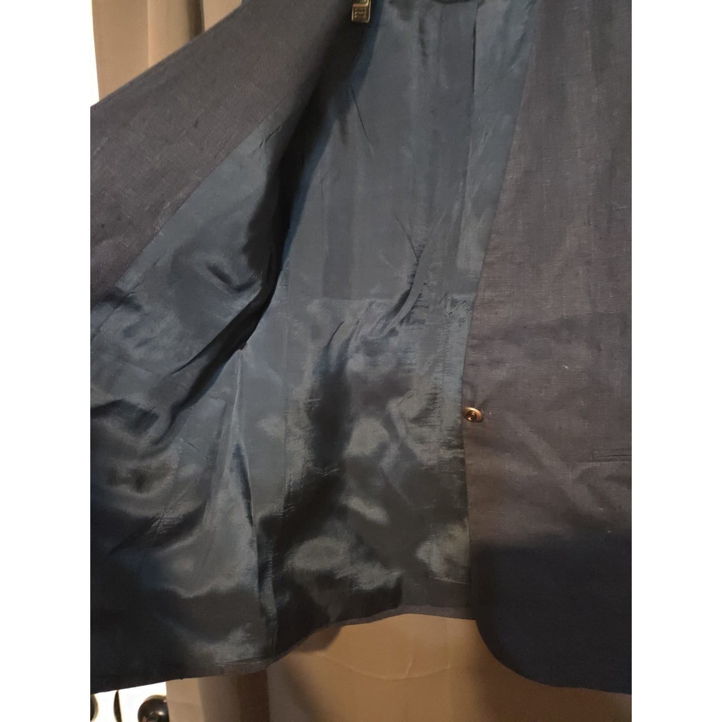 NY Sake Navy Blue Collarless Blazer, Woman's Size 6, Single Button, 100% Linen - Thumbnail 8