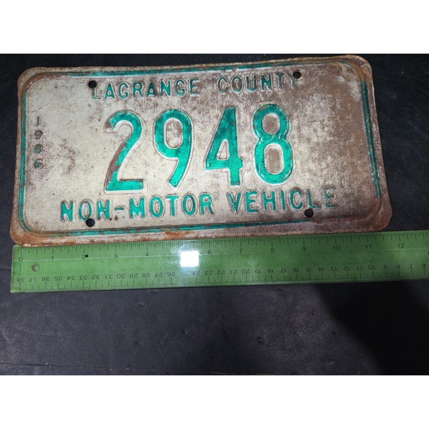LaGrange County Indiana Non-Motor Vehicle License Plate 2948, 1986, Vintage Rust - Thumbnail 4