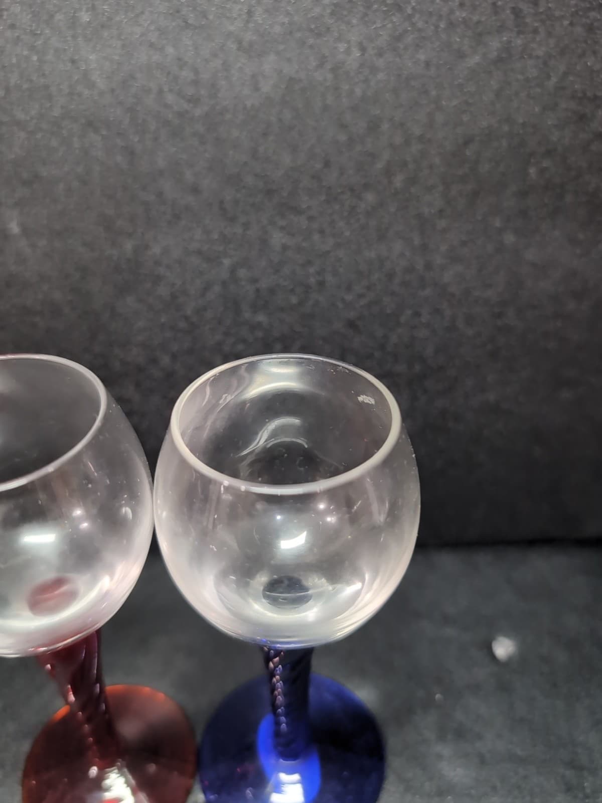 Bombay Twisted Stem Cordials, Cobalt Blue and Ruby Red Glasses, Vtg Shot Glasses - Thumbnail 5