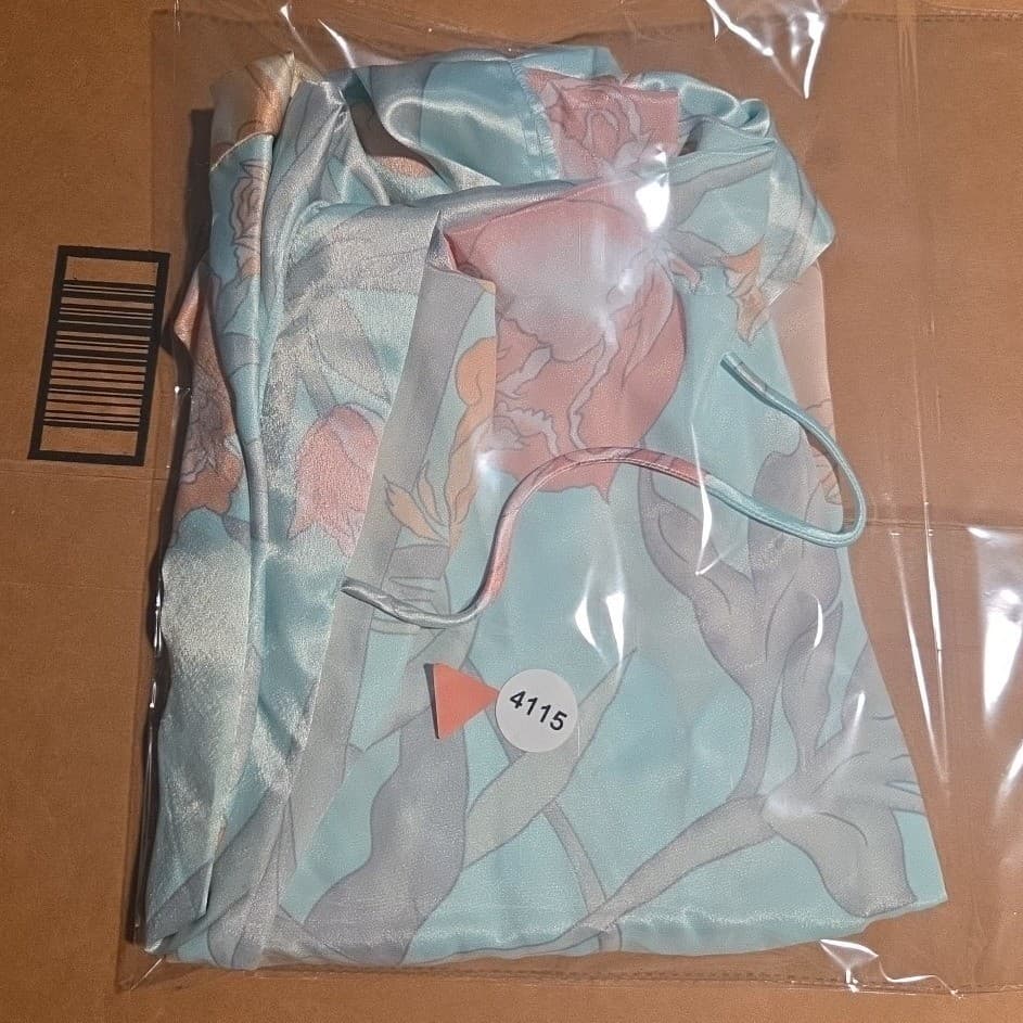 L.A. Intimates Vintage Floral Satin Robe Kimono Pastel Seafoam Green Small 4797 - Thumbnail 7