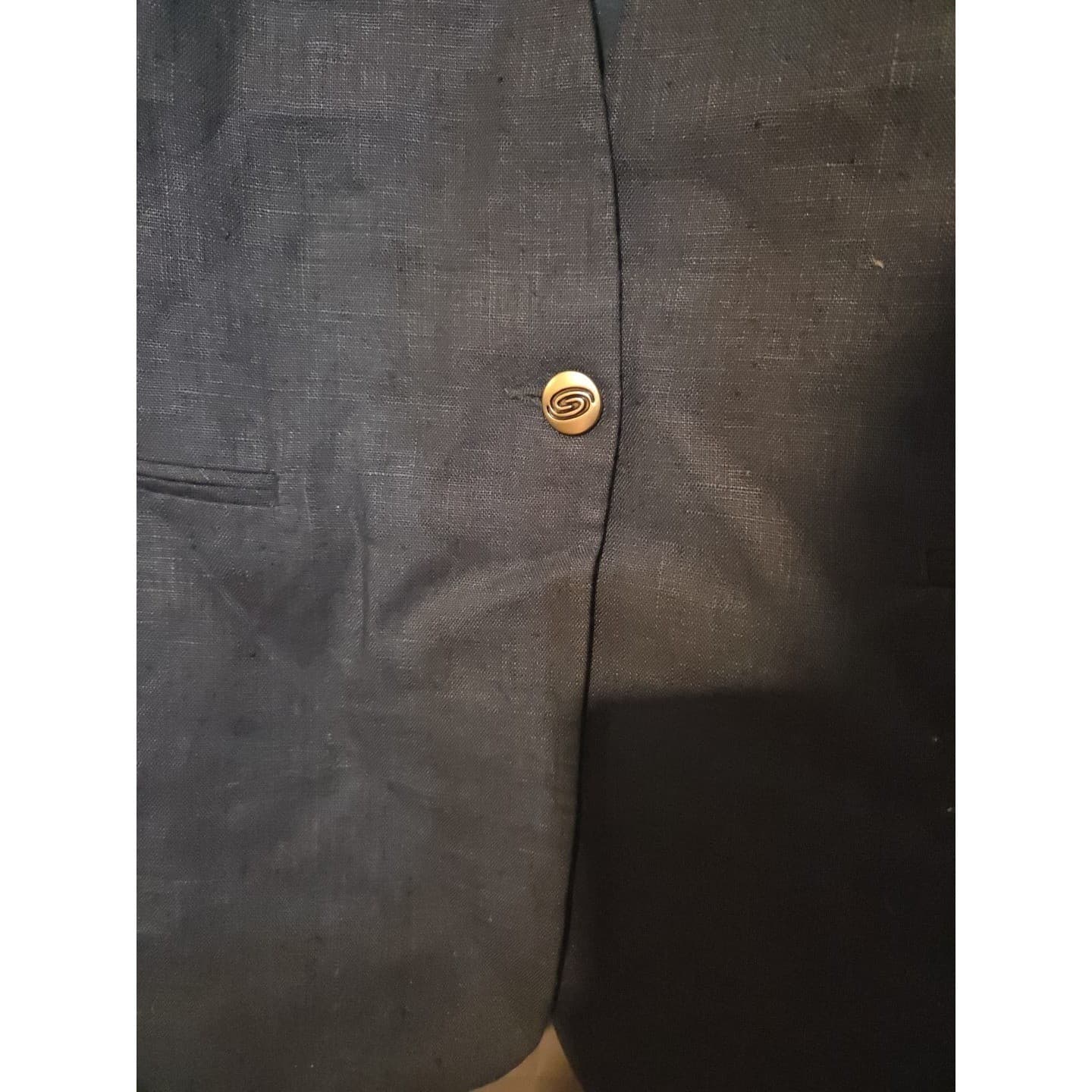 NY Sake Navy Blue Collarless Blazer, Woman's Size 6, Single Button, 100% Linen - Thumbnail 7