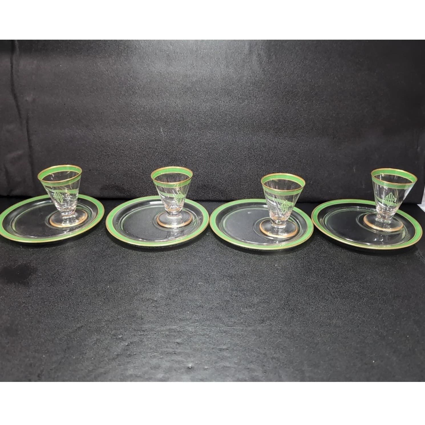 Mid-Century Modern Snack Plates, Set of 4, Vintage Gold Trim Decor, Tableware - Thumbnail 2