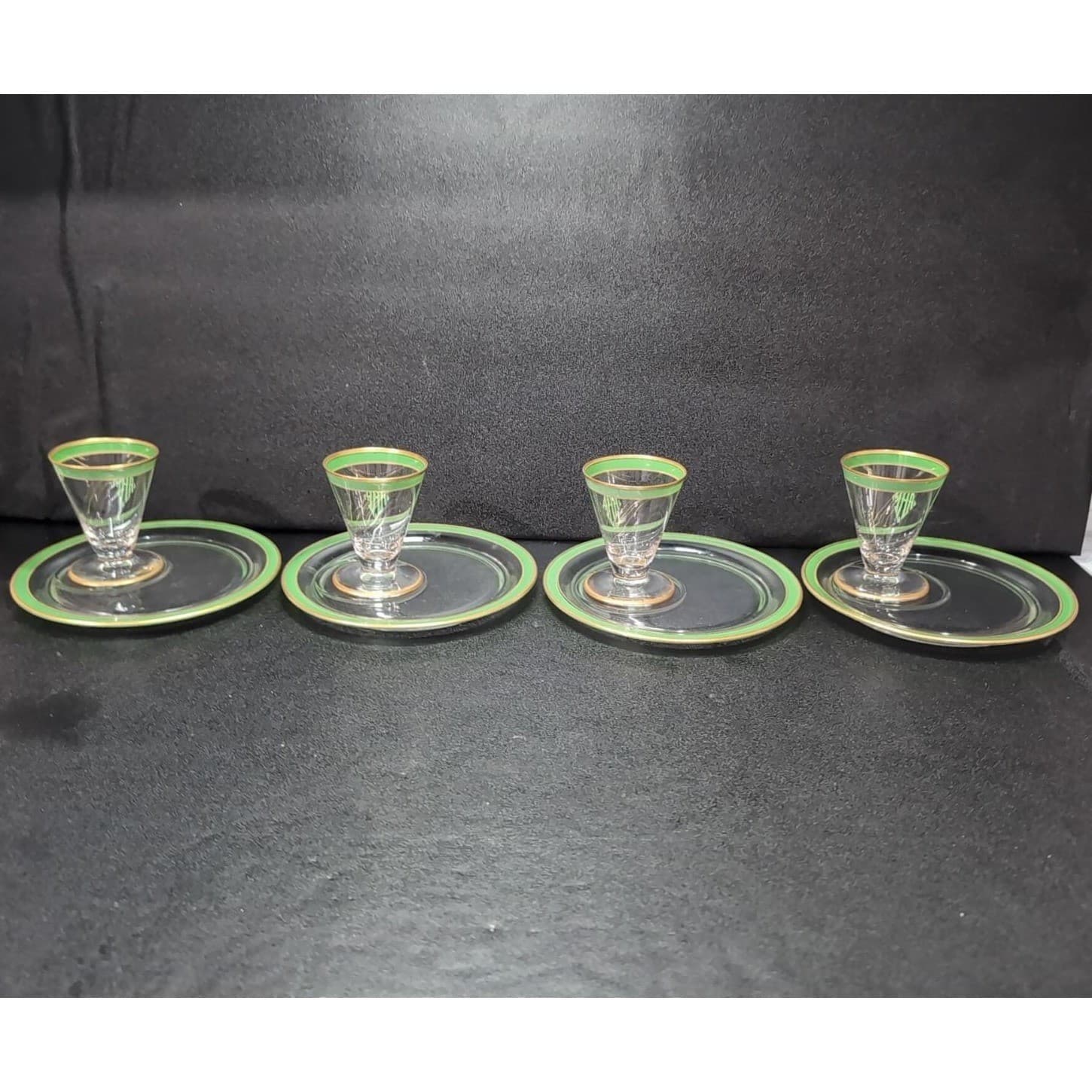 Mid-Century Modern Snack Plates, Set of 4, Vintage Gold Trim Decor, Tableware - Thumbnail 4