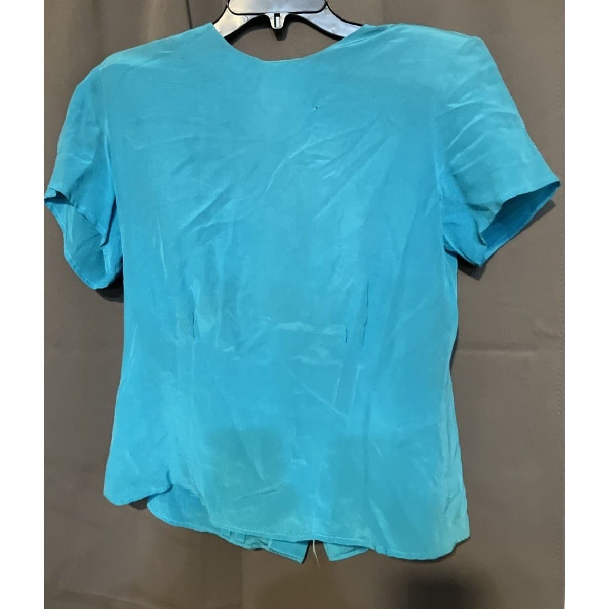 Nicole Blake Petites Blue Vintage Short Sleeve Button Back Blouse, Woman's 12P - Thumbnail 3