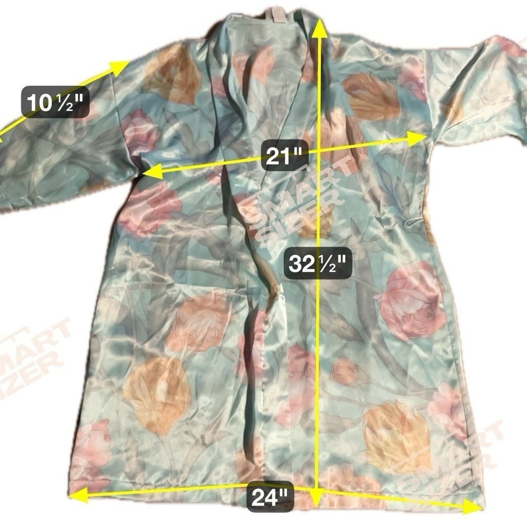 L.A. Intimates Vintage Floral Satin Robe Kimono Pastel Seafoam Green Small 4797 - Thumbnail 2