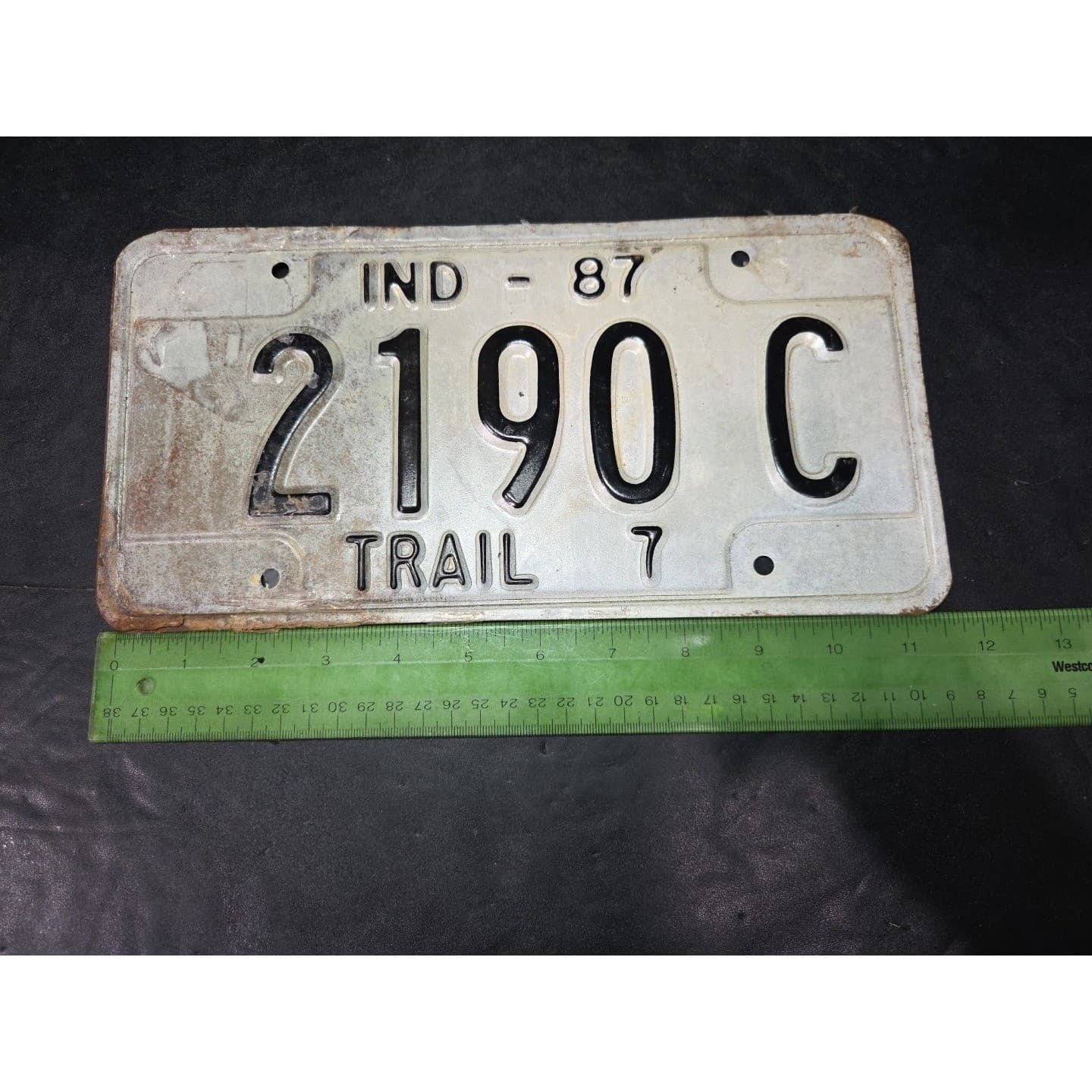 Indiana License Plate 2190 C, Trail 7 Metal Rustic Garage Decor, Vintage 1987 - Thumbnail 4