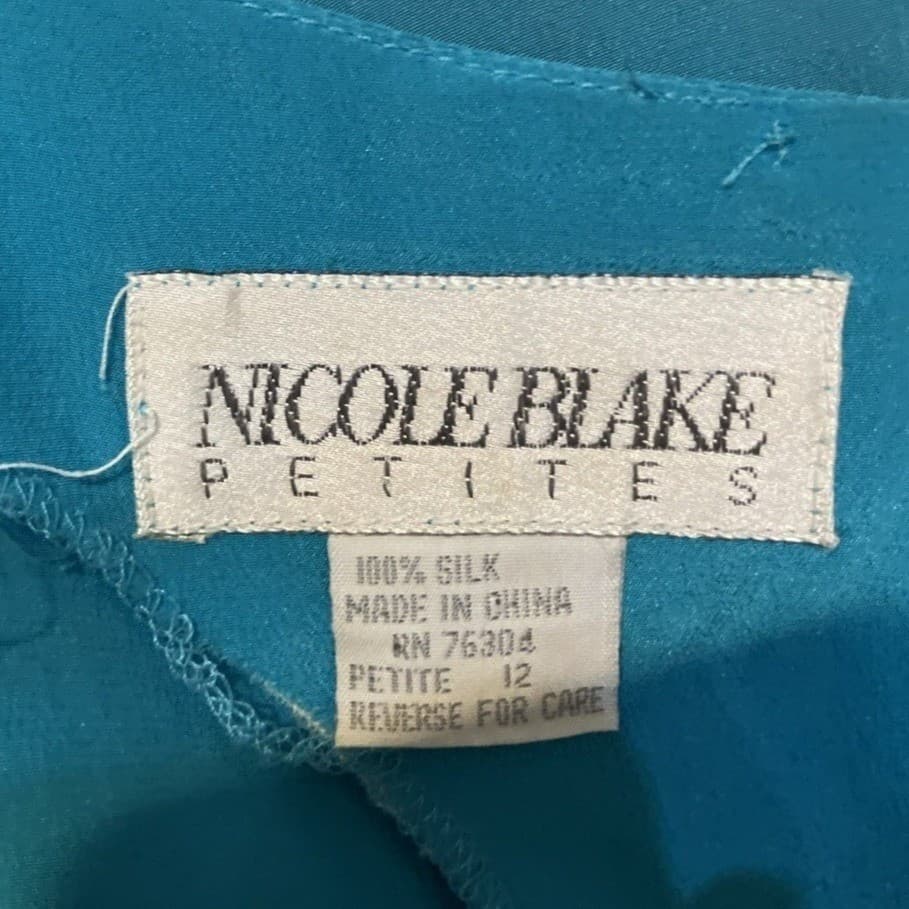 Nicole Blake Petites Blue Vintage Short Sleeve Button Back Blouse, Woman's 12P - Thumbnail 5