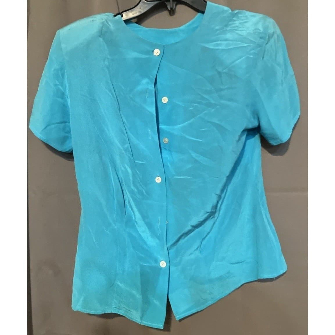 Nicole Blake Petites Blue Vintage Short Sleeve Button Back Blouse, Woman's 12P - Thumbnail 4