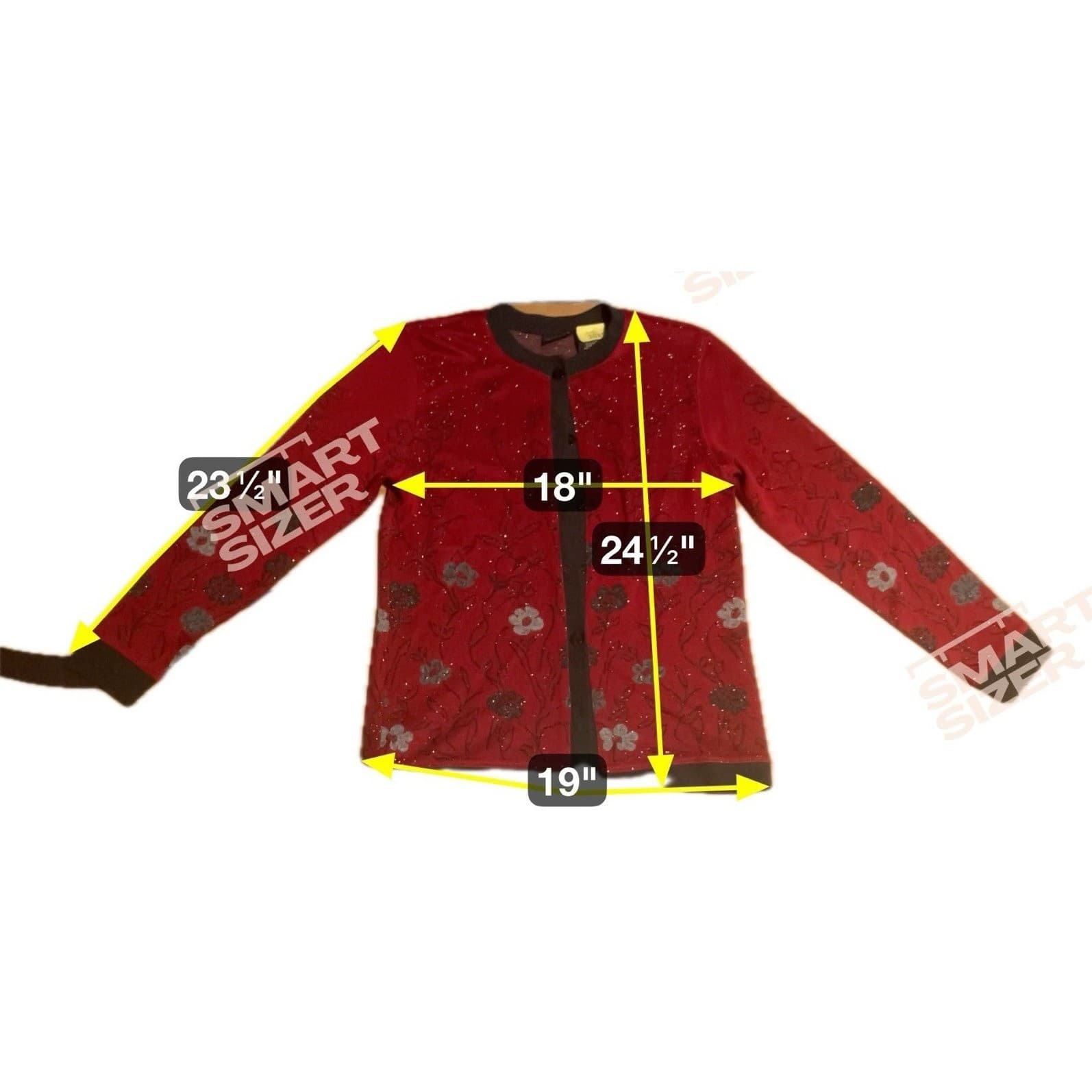 George Red Floral Metallic Knit Button Front Cardigan, Woman's Small Sweater - Thumbnail 2