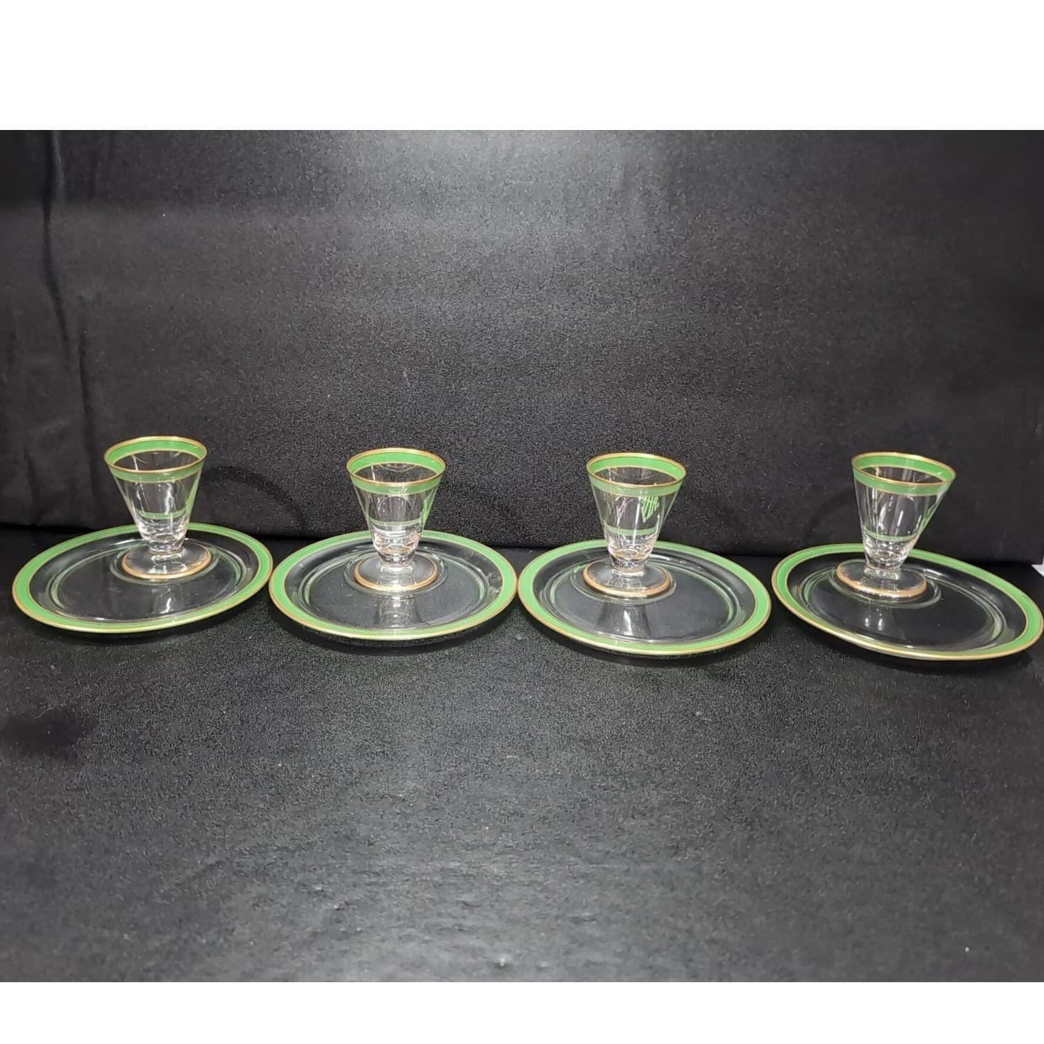 Mid-Century Modern Snack Plates, Set of 4, Vintage Gold Trim Decor, Tableware - Thumbnail 5