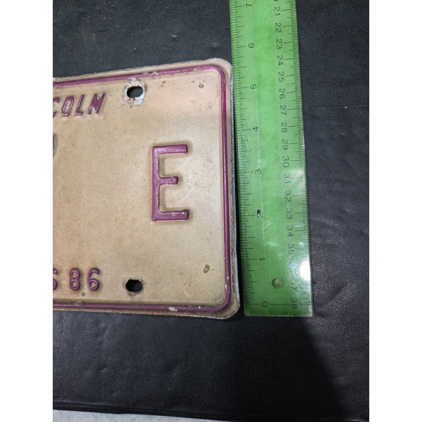Illinois License Plate DL 97 E, Land of Lincoln, Maroon Cream Metal Vintage 1986 - Thumbnail 5