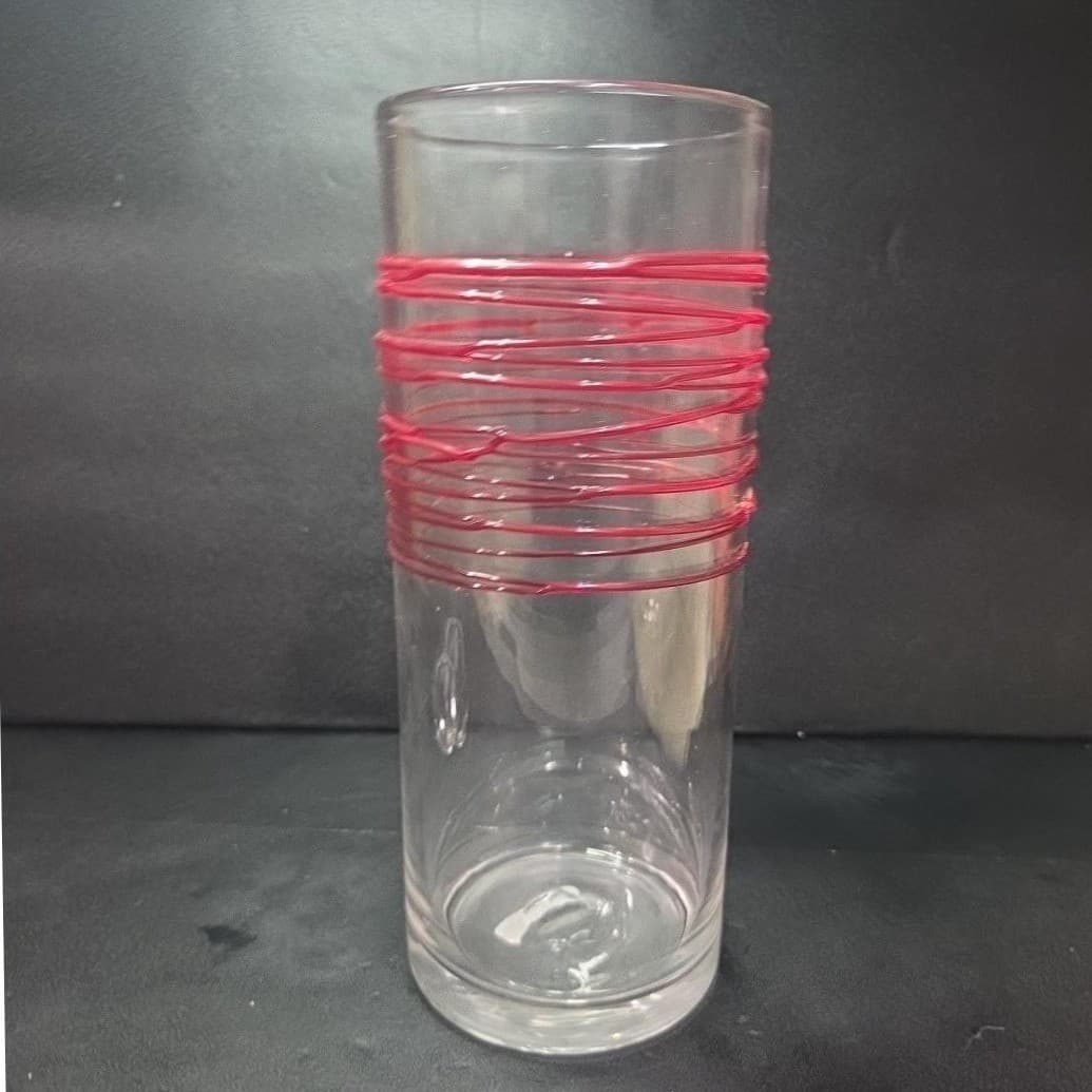 Pier 1 Imports Red Swirline Glass Vase, Vintage Handcrafted Flower Display, Flaw - Thumbnail 3