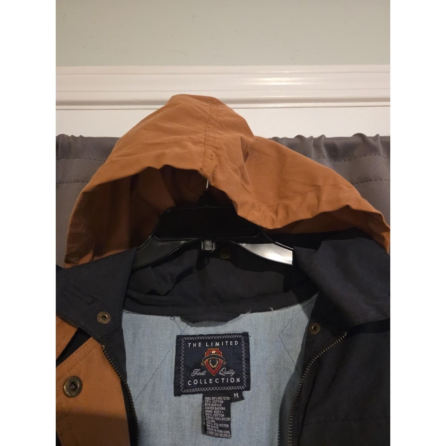 The Limited Men Navy Blue Hooded Parka Jacket Tan Trim Utility Field Coat Medium - Thumbnail 10