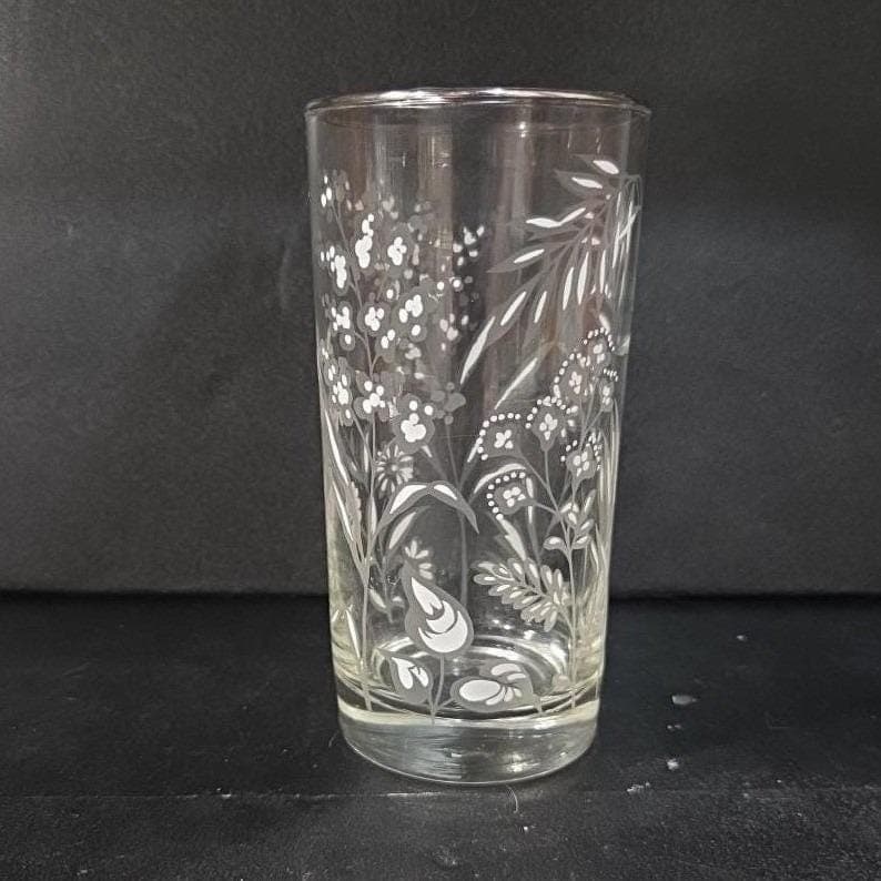 Libbey Etched White Wild Flowers Glass Tumbler, Silver Rim Barware, Glassware - Thumbnail 8
