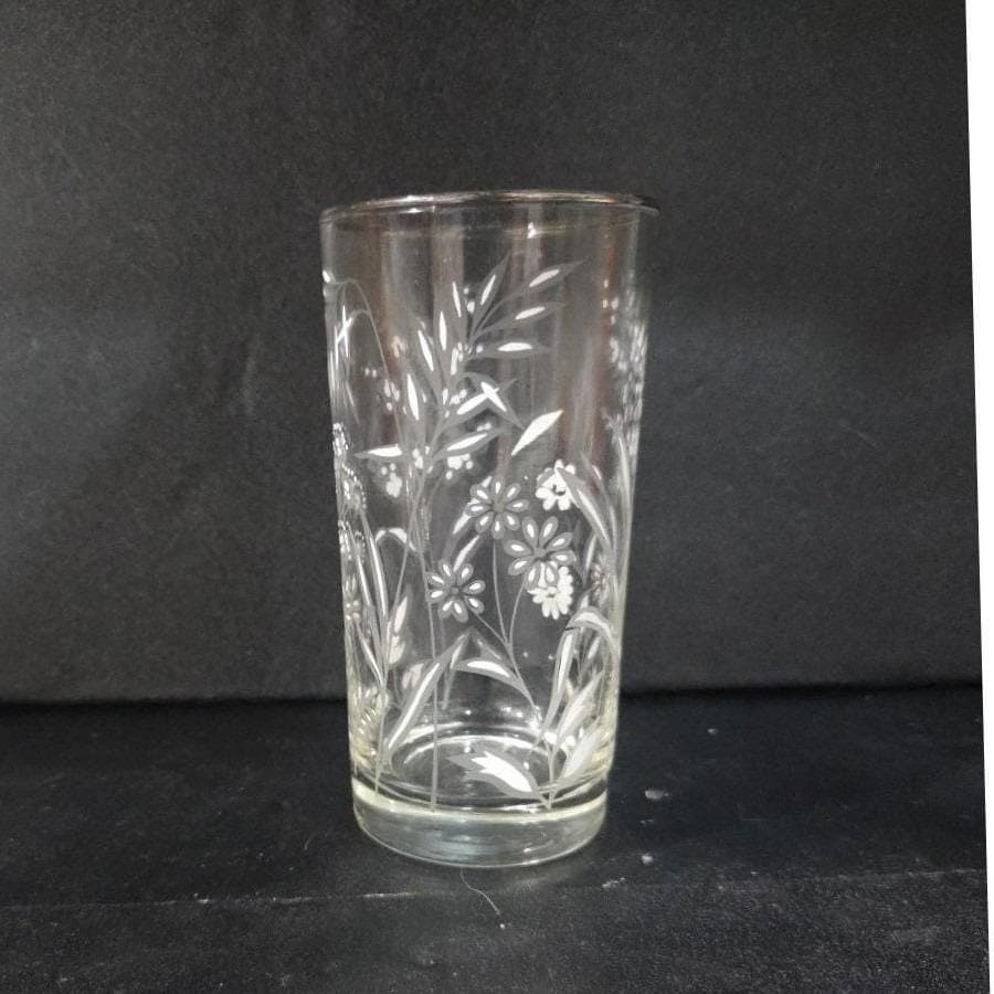 Libbey Etched White Wild Flowers Glass Tumbler, Silver Rim Barware, Glassware - Thumbnail 9