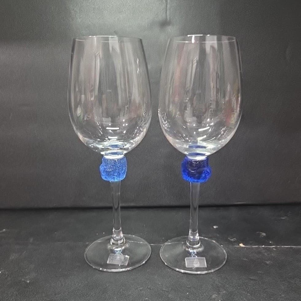Riverside Studios Handmade Wine Glasses, Set of 2, Cobalt Blue Ice Stemware - Thumbnail 2