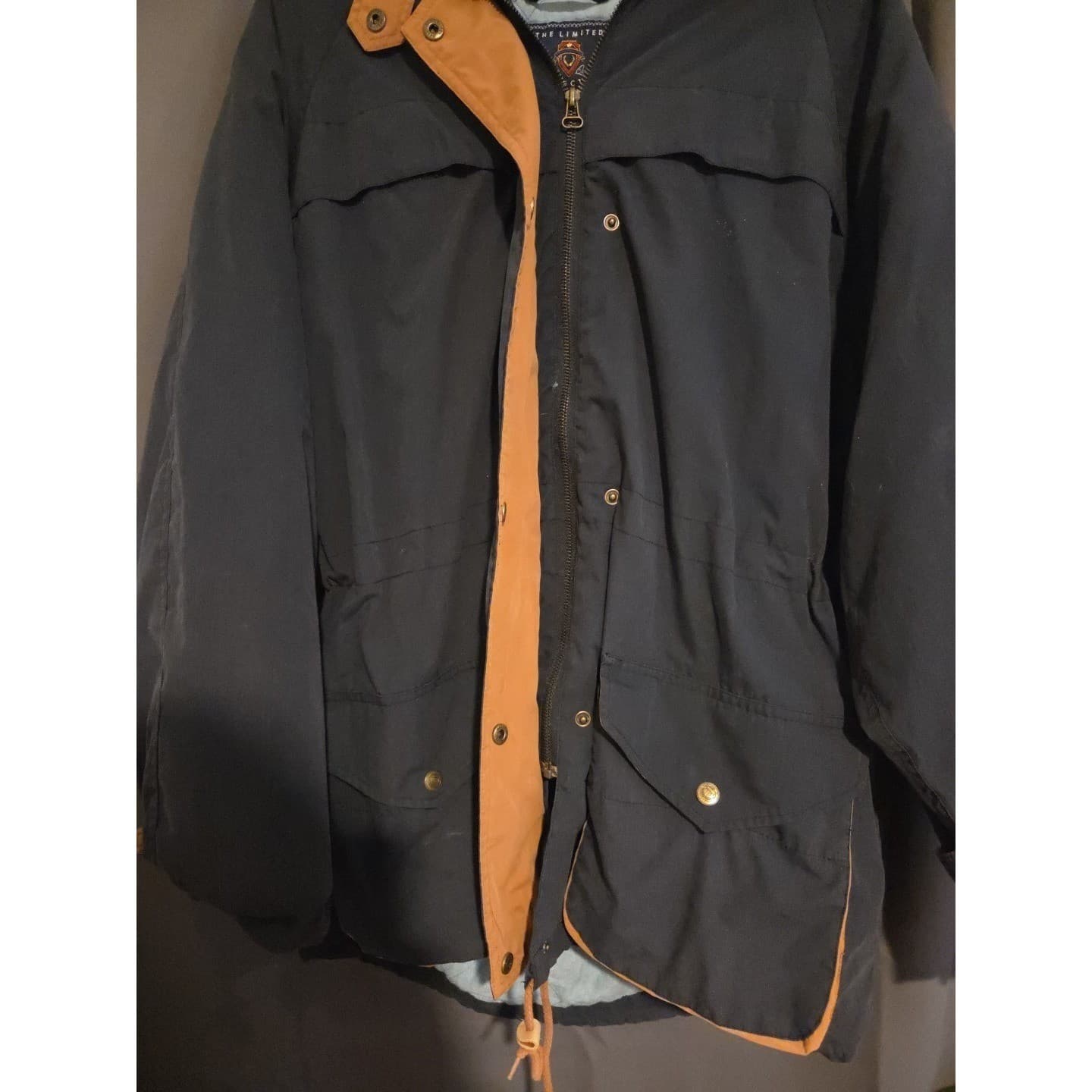 The Limited Men Navy Blue Hooded Parka Jacket Tan Trim Utility Field Coat Medium - Thumbnail 6