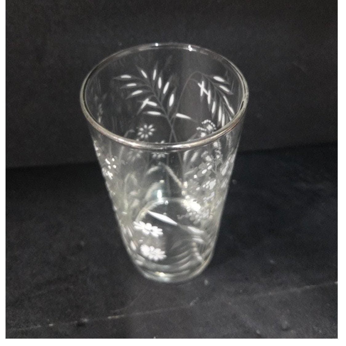 Libbey Etched White Wild Flowers Glass Tumbler, Silver Rim Barware, Glassware - Thumbnail 6