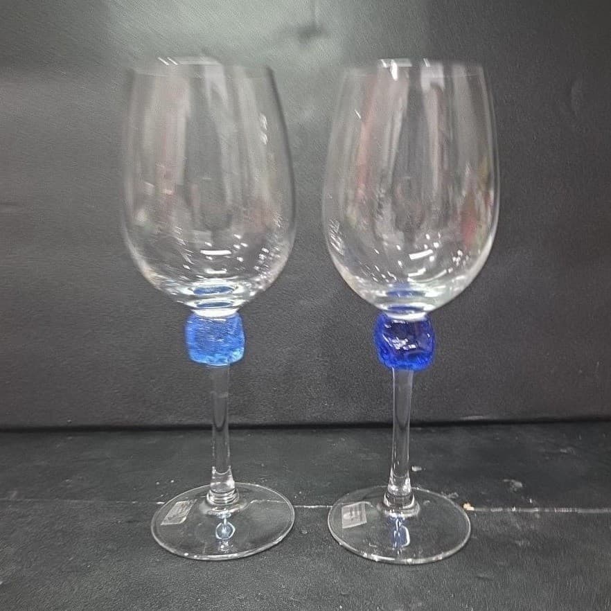Riverside Studios Handmade Wine Glasses, Set of 2, Cobalt Blue Ice Stemware - Thumbnail 3