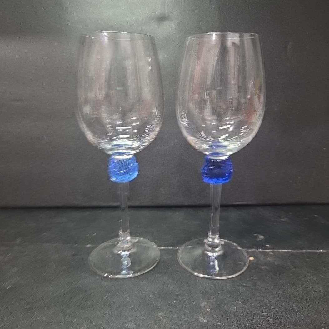 Riverside Studios Handmade Wine Glasses, Set of 2, Cobalt Blue Ice Stemware - Thumbnail 4