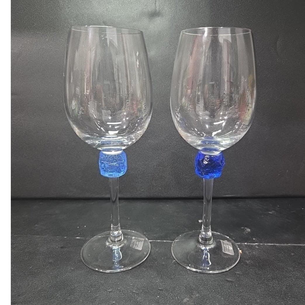 Riverside Studios Handmade Wine Glasses, Set of 2, Cobalt Blue Ice Stemware - Thumbnail 5