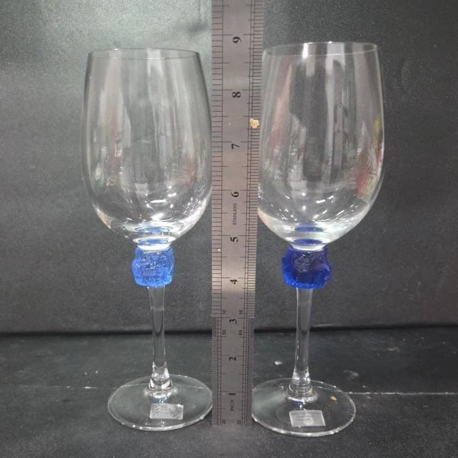 Riverside Studios Handmade Wine Glasses, Set of 2, Cobalt Blue Ice Stemware - Thumbnail 10