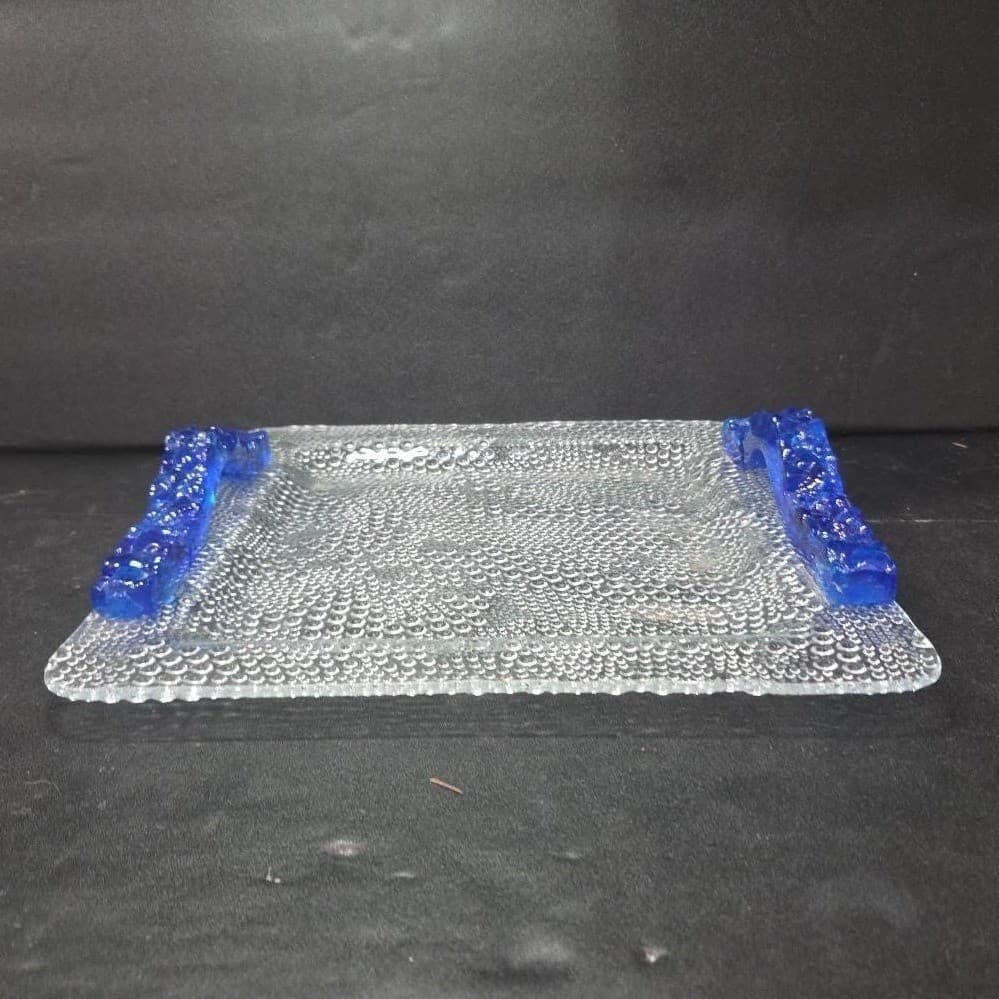 Riverside Studios Handmade Tray, Cobalt Blue Handles, Textured Bubble Platter - Thumbnail 6