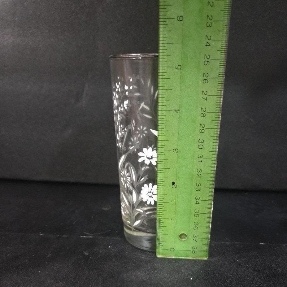 Libbey Etched White Wild Flowers Glass Tumbler, Silver Rim Barware, Glassware - Thumbnail 2