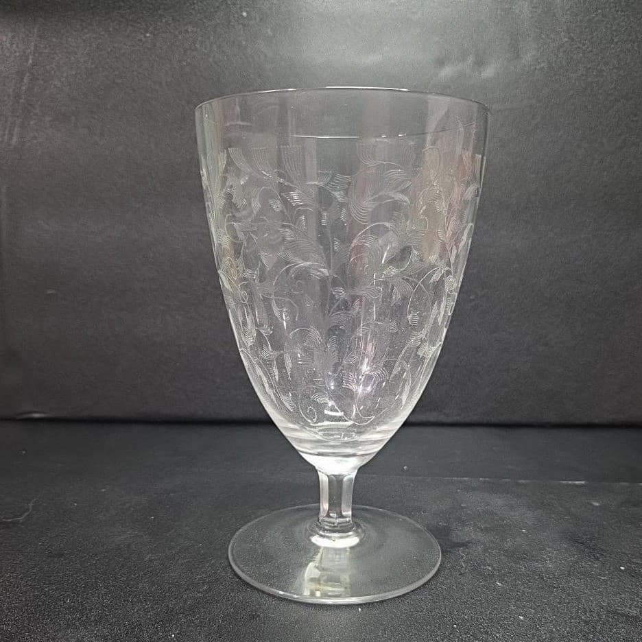 Leaf Etched Ice Tea Glass, Vintage Footed Water Goblet, Replacement Drinkware - Thumbnail 2